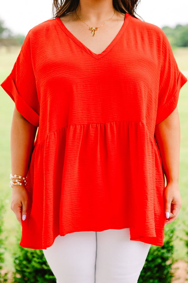 Chic Soul plus size clothing, tomato red babydoll top