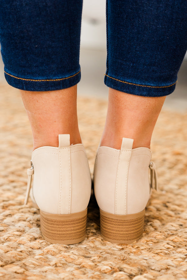 Chic Soul plus size clothing, nude round toe booties with slight block wooden heel and side zipper detail
