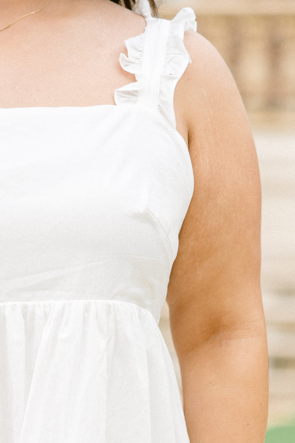 Chic Soul plus size clothing, solid white sleeveless midi dress with tie on back