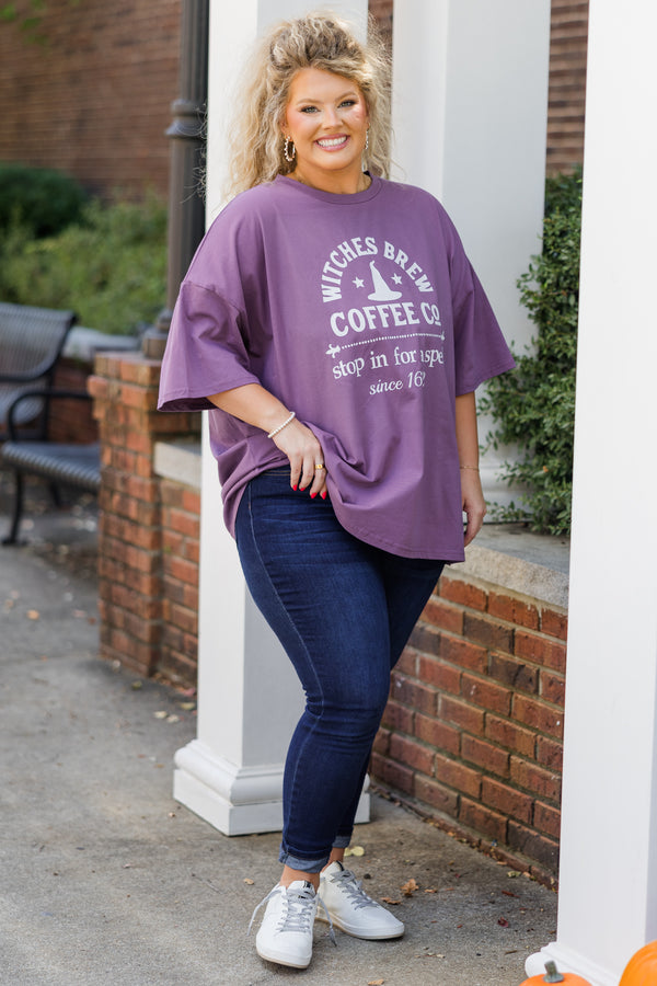 Chic Soul plus size clothing, lilac gray short sleeve boyfriend tee with 