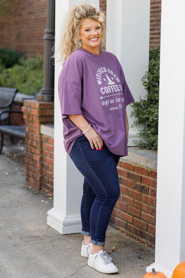 Chic Soul plus size clothing, lilac gray short sleeve boyfriend tee with 
