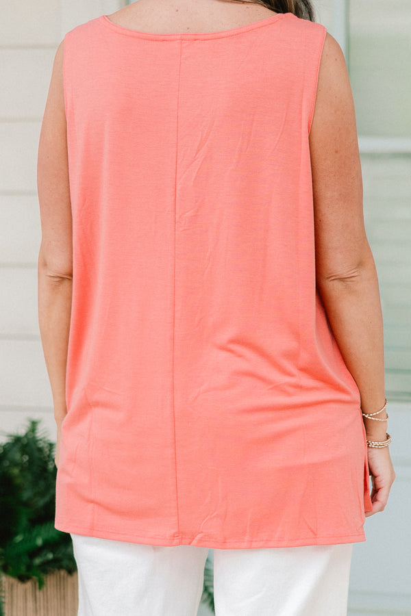 Chic Soul plus size clothing, deep coral v-neck tank top