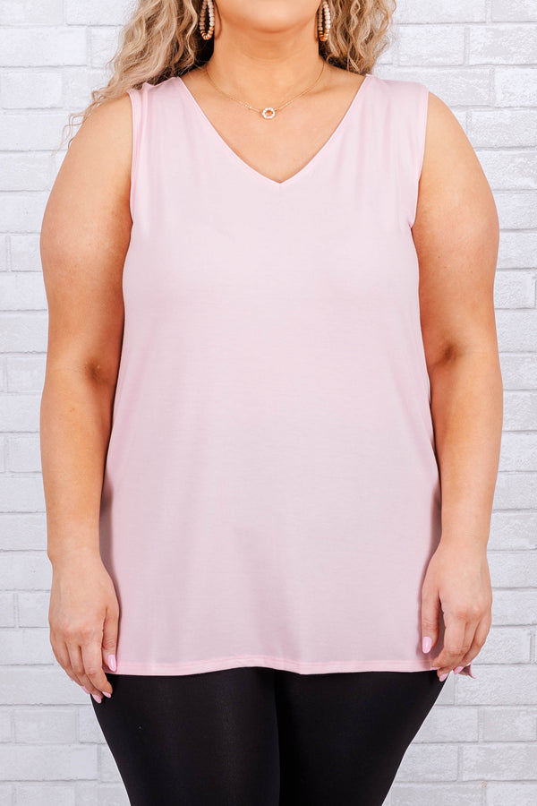 Chic Soul plus size clothing, dusty pink sleeveless flowy tank top with v neck