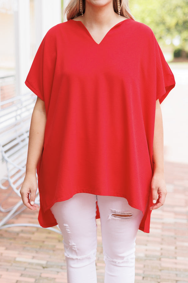 Chic Soul plus size clothing, red flowy blouse with a v neck