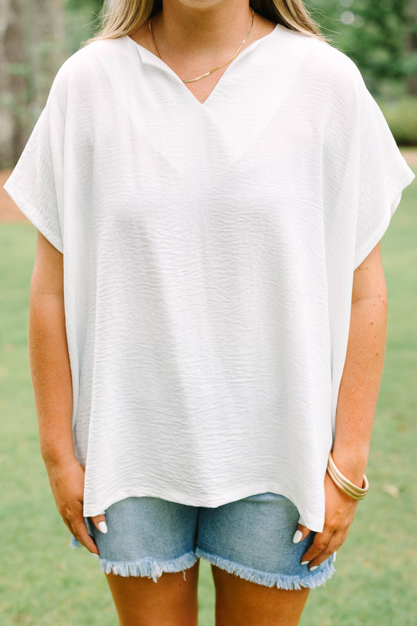 Chic Soul plus size clothing, white flowy blouse with a v neck