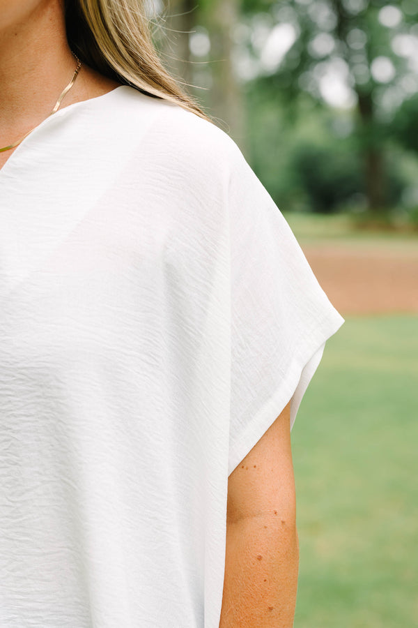 Chic Soul plus size clothing, white flowy blouse with a v neck