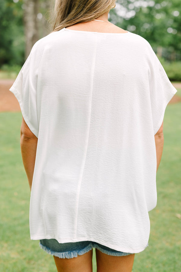 Chic Soul plus size clothing, white flowy blouse with a v neck