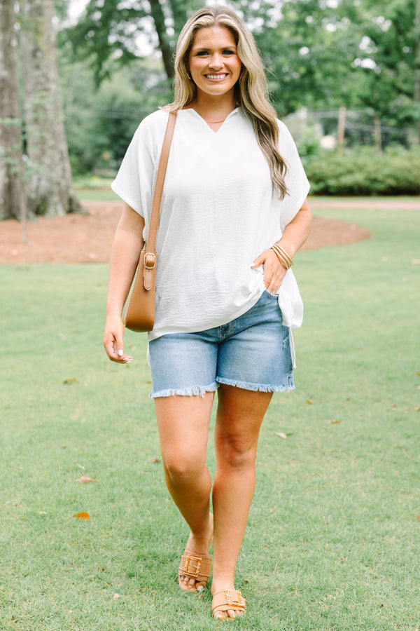 Chic Soul plus size clothing, white flowy blouse with a v neck