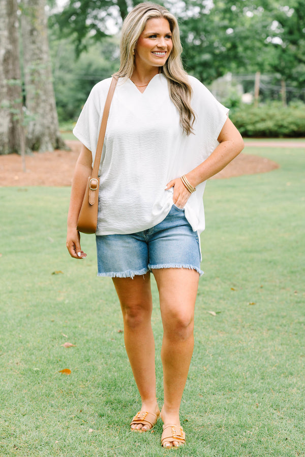 Chic Soul plus size clothing, white flowy blouse with a v neck