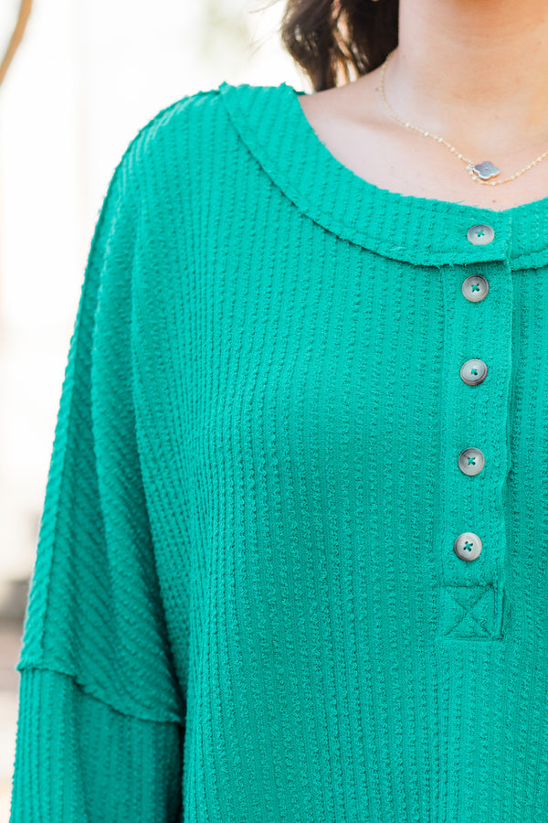 Chic Soul plus size clothing, long sleeve ribbed tunic with button up detail along round neckline with outer stitching detail