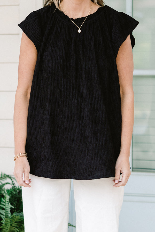 chic soul plus size clothing, black casual top with flutter sleeves 
