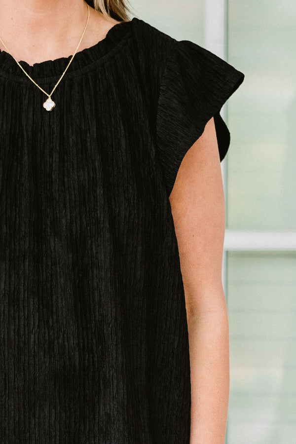 chic soul plus size clothing, black casual top with flutter sleeves 