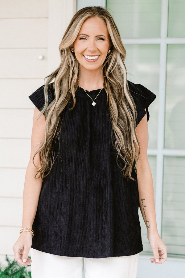 chic soul plus size clothing, black casual top with flutter sleeves 