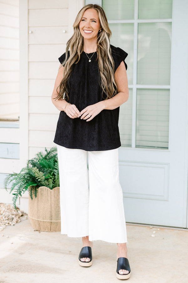chic soul plus size clothing, black casual top with flutter sleeves 