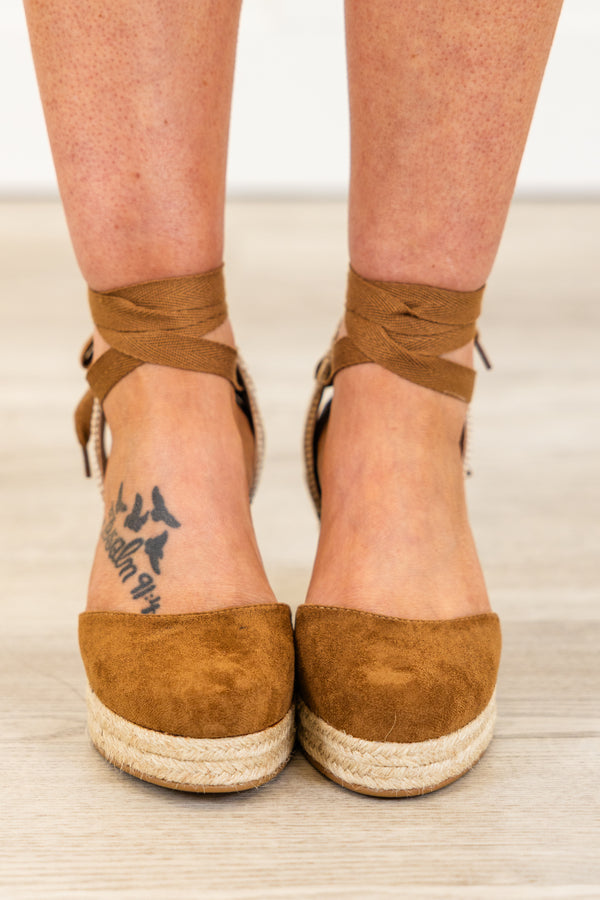 Chic Soul plus sizing, brown lace up espadrille wedges