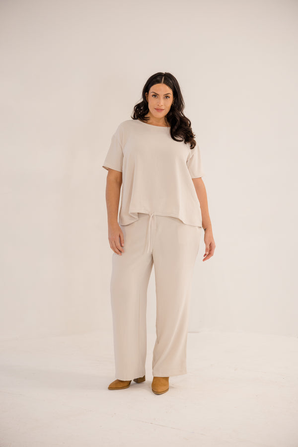 Chic Soul plus size clothing, stone short sleeve front tie top with cinched detail on bottom with tie detail