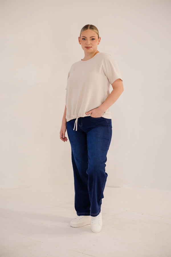 Chic Soul plus size clothing, stone short sleeve front tie top with cinched detail on bottom with tie detail