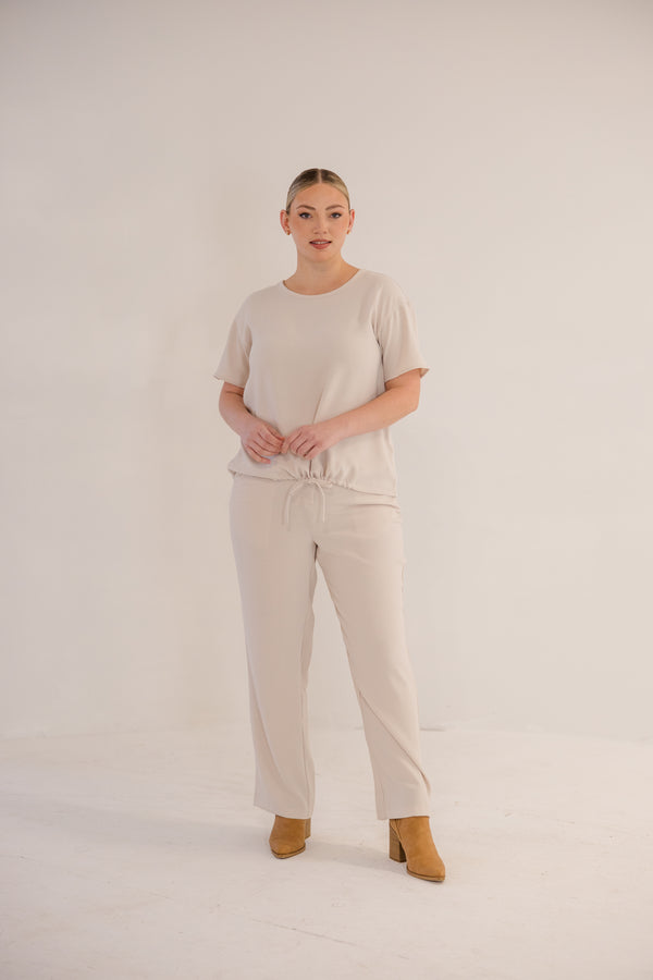 Chic Soul plus size clothing, stone straight leg pant with elastic back waistband with button closure in front with pockets