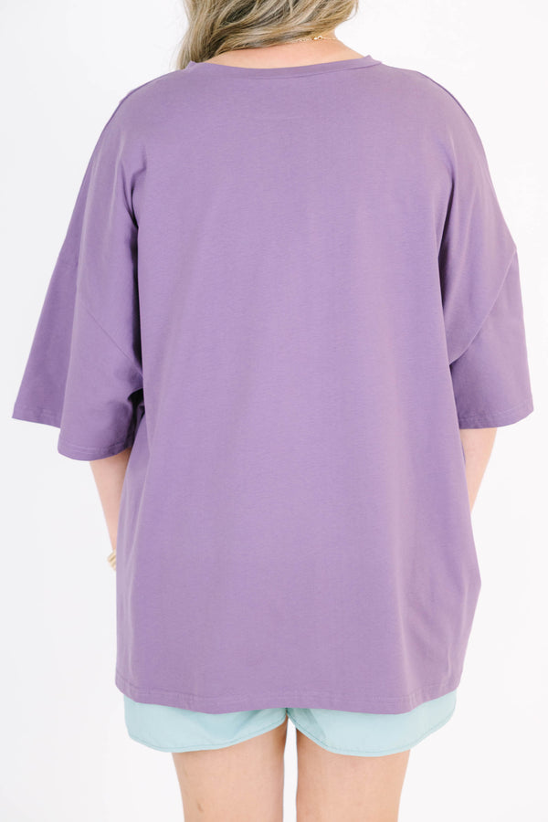 Plus Size lilac grey boyfriend tee with a lucky duck graphic paired with light blue shorts.