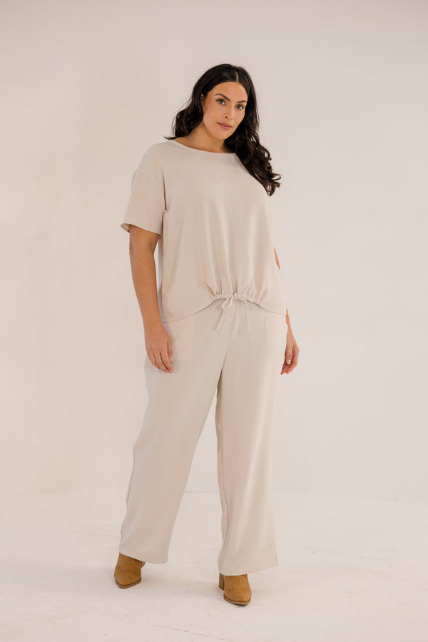 Chic Soul plus size clothing, stone short sleeve front tie top with cinched detail on bottom with tie detail
