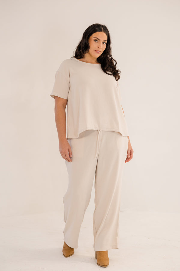 Chic Soul plus size clothing, stone short sleeve front tie top with cinched detail on bottom with tie detail