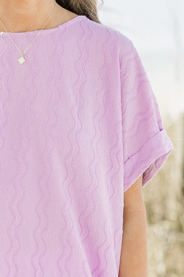 Chic Soul plus size clothing, lilac short sleeve top with cuffs at the end of the sleeves 
