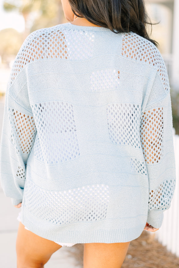 Chic Soul plus size clothing, light blue long sleeve open front knit cardigan
