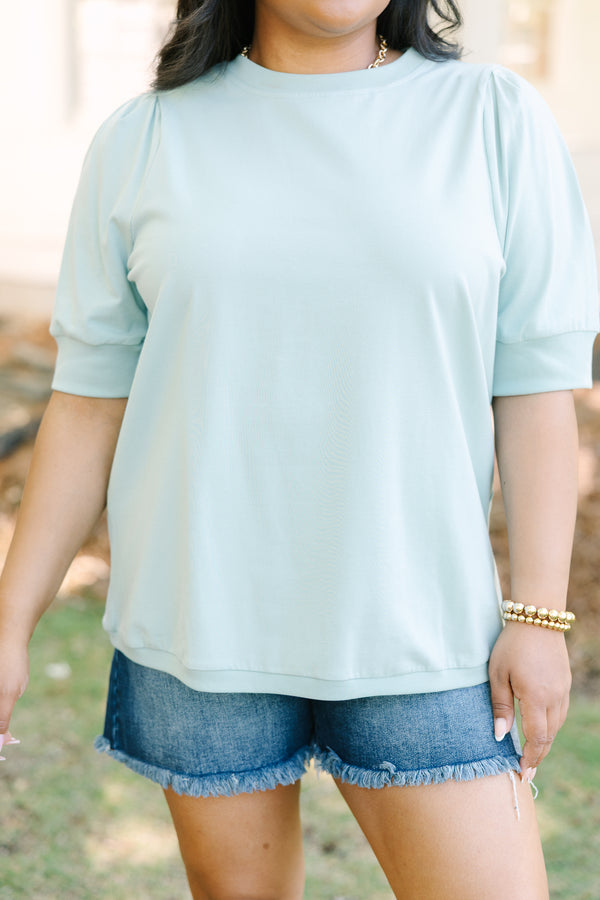Chic Soul plus size clothing, green short sleeve top with banded sleeves