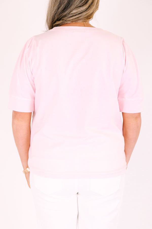 Chic Soul plus size clothing, pink solid color top short sleeve top with cuffs at the end of each sleeve 