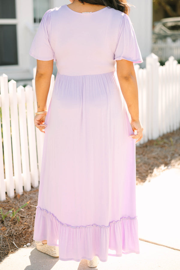 Chic Soul plus size clothing, lilac maxi dress with short flutter sleeves and twist at front