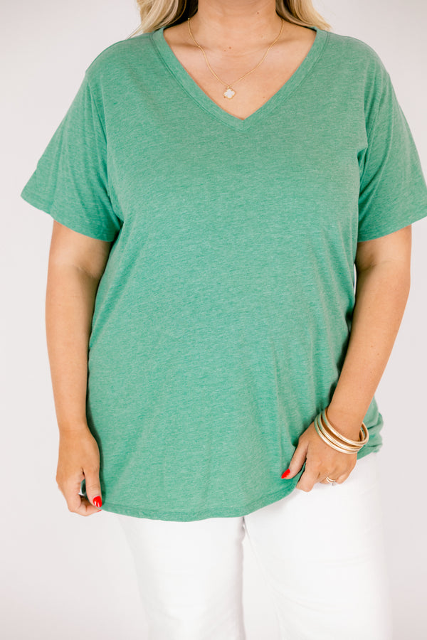 Chic Soul plus size clothing, Kelly green short sleeve basic tee with a v-neckline 