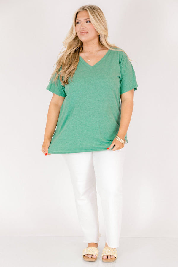 Chic Soul plus size clothing, Kelly green short sleeve basic tee with a v-neckline 