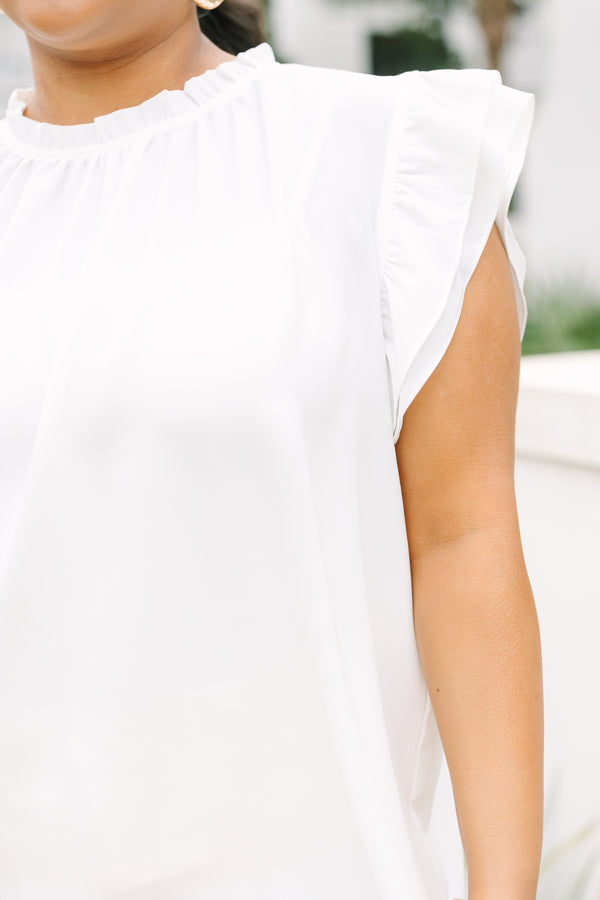 Chic Soul plus size clothing, white ruffle sleeve high neck top