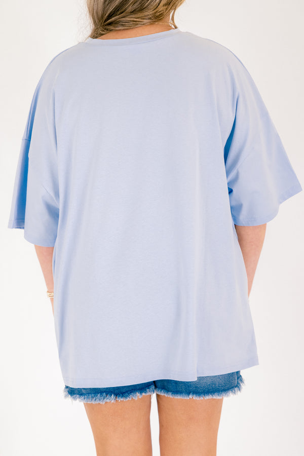 Chic Soul plus size clothing, ash blue short sleeve boyfriend tee with 