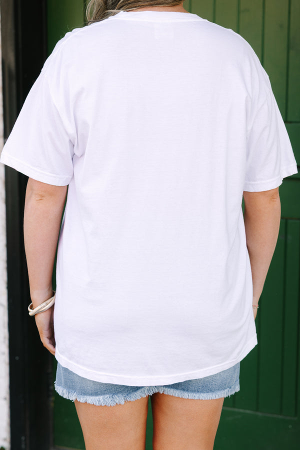 Chic Soul plus size clothing, white short sleeve graphic tee with the word Lake