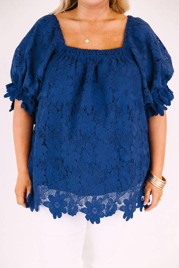 Chic Soul plus size clothing, nay lace textured square neck puff sleeve baby doll top