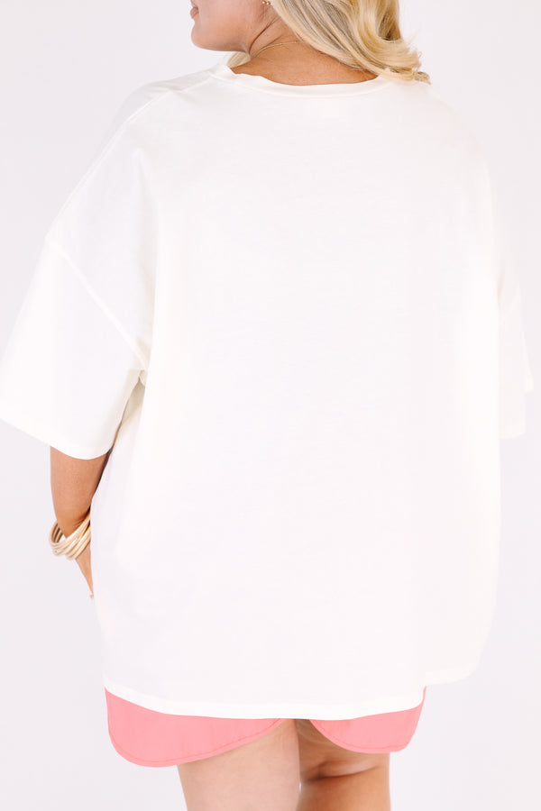 Chic Soul plus size clothing, off white oversized short sleeve tee with 