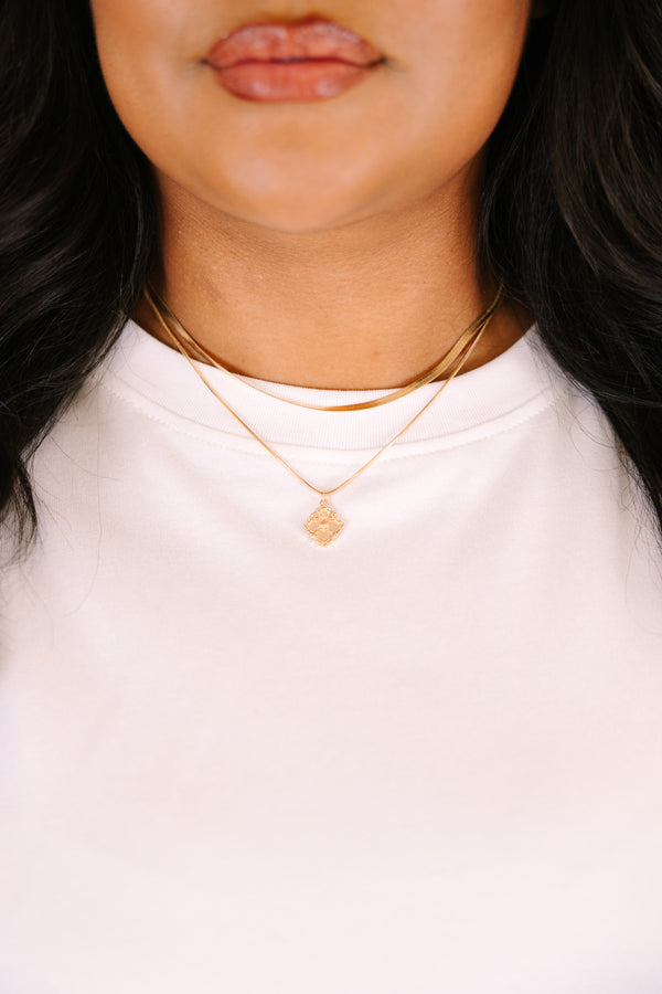Chic Soul plus size clothing, gold solid chain necklace and gold flower pendant necklace set