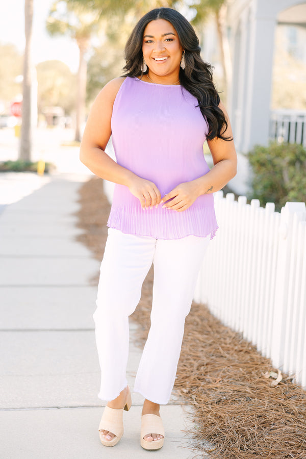 Chic Soul plus size clothing, lavender tank with pleated details