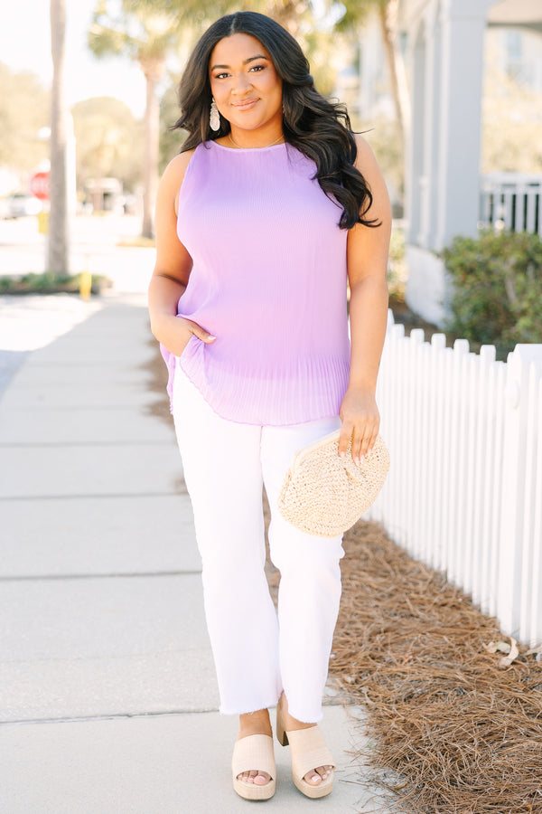 Chic Soul plus size clothing, lavender tank with pleated details