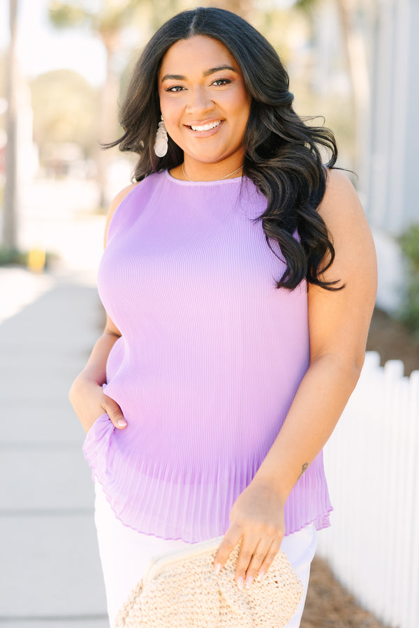 Chic Soul plus size clothing, lavender tank with pleated details