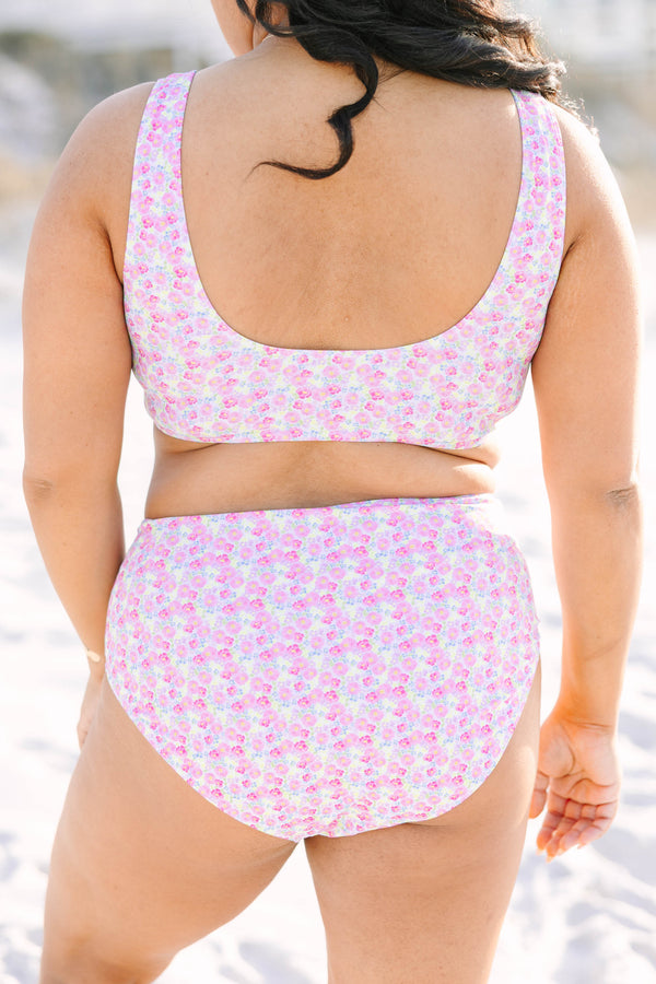 Chic Soul plus size clothing, floral bikini top with a square neckline and a circle cut out in the middle of the top 