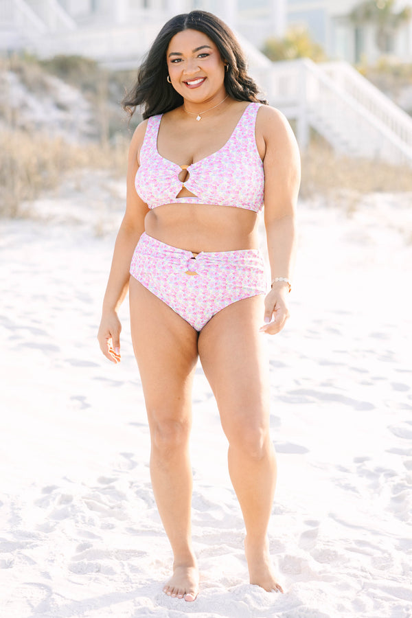 Chic Soul plus size clothing, floral bikini top with a square neckline and a circle cut out in the middle of the top 