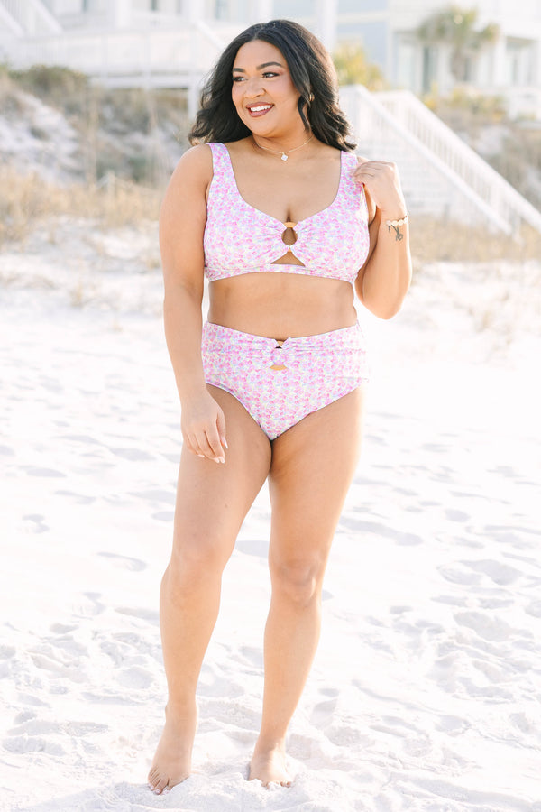 Chic Soul plus size clothing, floral bikini top with a square neckline and a circle cut out in the middle of the top 