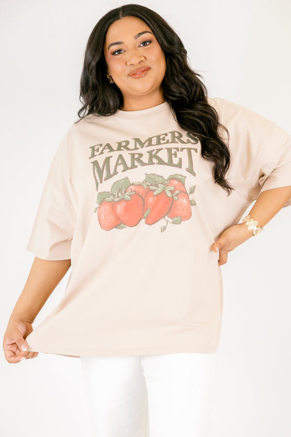 Chic Soul plus size clothing, light tan short sleeve tee with 