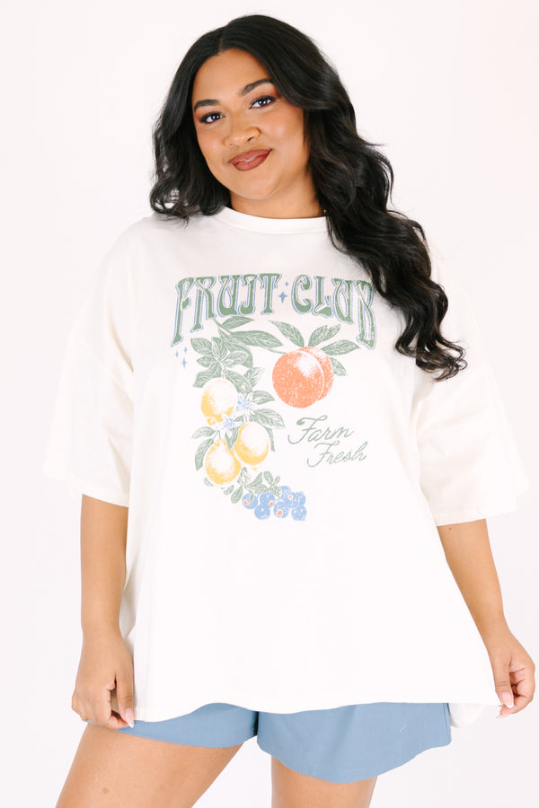Chic Soul plus size clothing, ivory short sleeve graphic tee with the saying 