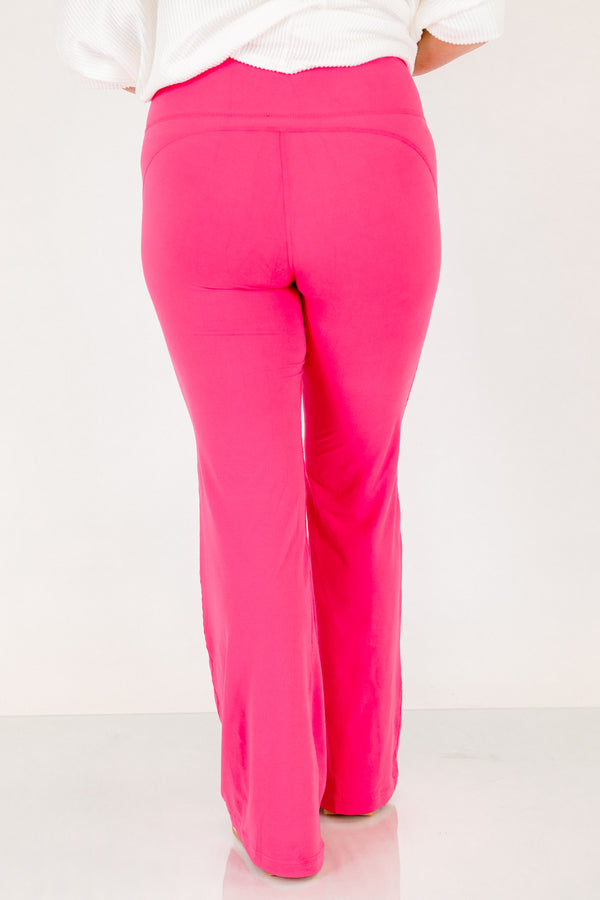 Chic Soul plus size clothing, hot pink high waisted flared leg athletic leggings