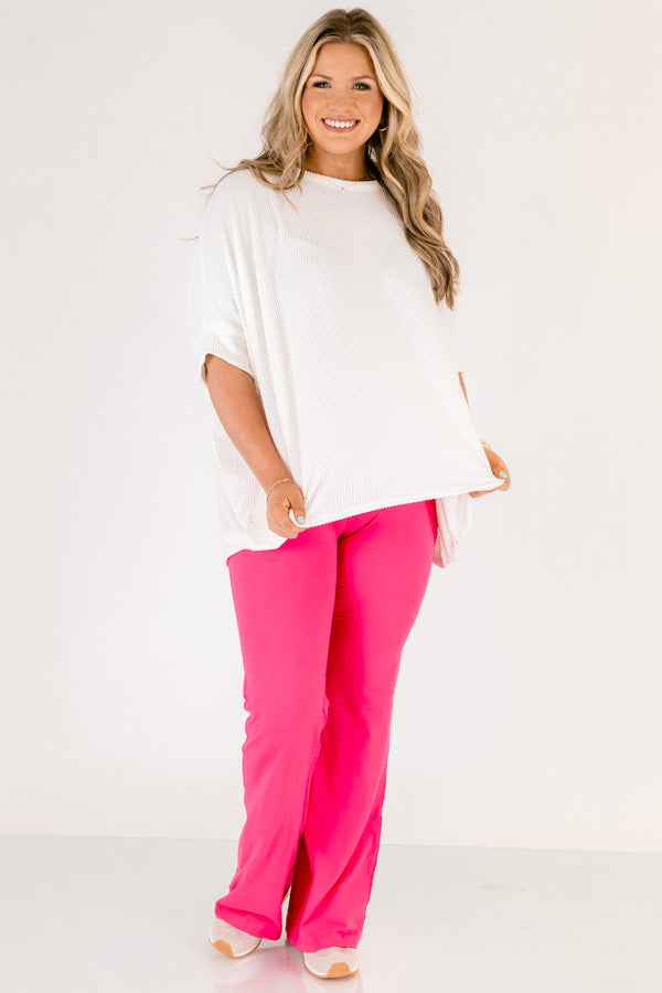Chic Soul plus size clothing, hot pink high waisted flared leg athletic leggings