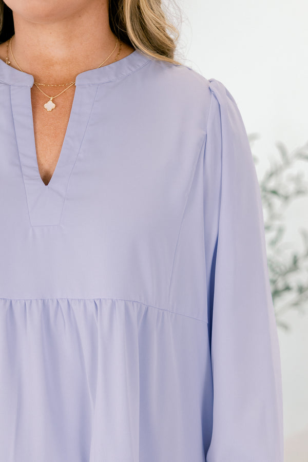 Chic Soul plus size clothing, light blue long sleeve tiered babydoll dress with v neckline cutout