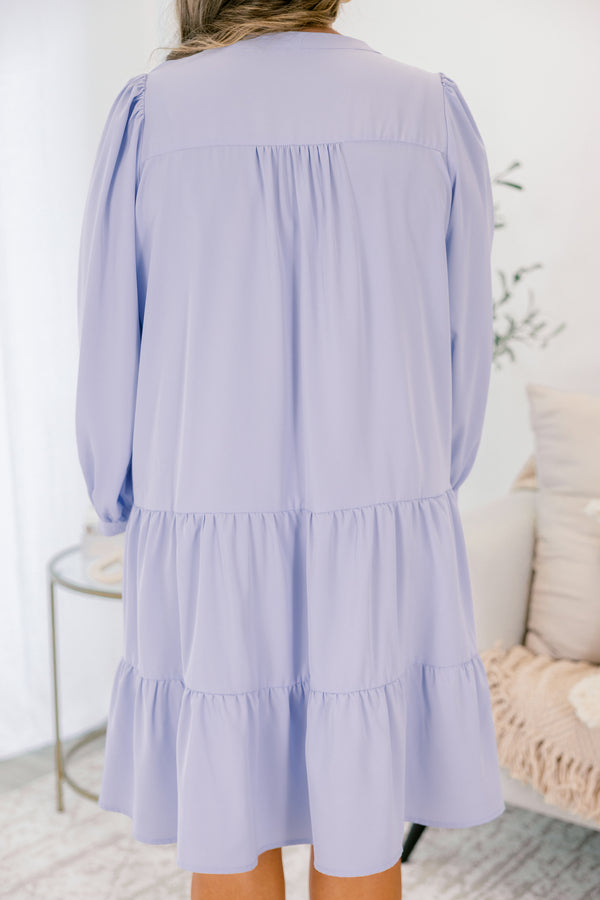 Chic Soul plus size clothing, light blue long sleeve tiered babydoll dress with v neckline cutout